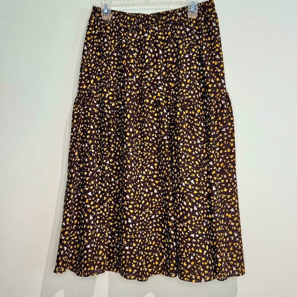 Ann Taylor Pleated Brown Prairie Pullon Midi Skirt NWOT - Medium - Picture 4 of 12